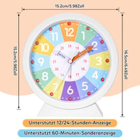 JIZZU detské vzdelávacie hodiny 2 v 1, nástenné a stolové hodiny, 6,5-palcové, budík, tichý chod, farebné číslice, pre chlapcov a dievčatá 2