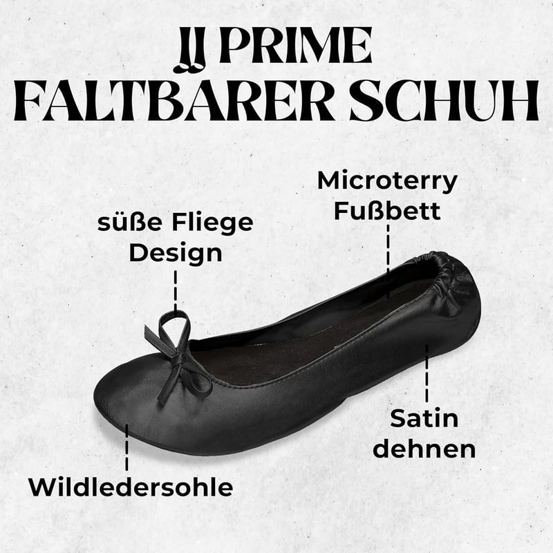 JJ PRIME Összehajtható Balerina Cipő Táskával - Kényelmes Tartalék Cipő Buliba, Utazáshoz, Unisex Lapos Talpú Balettcipő