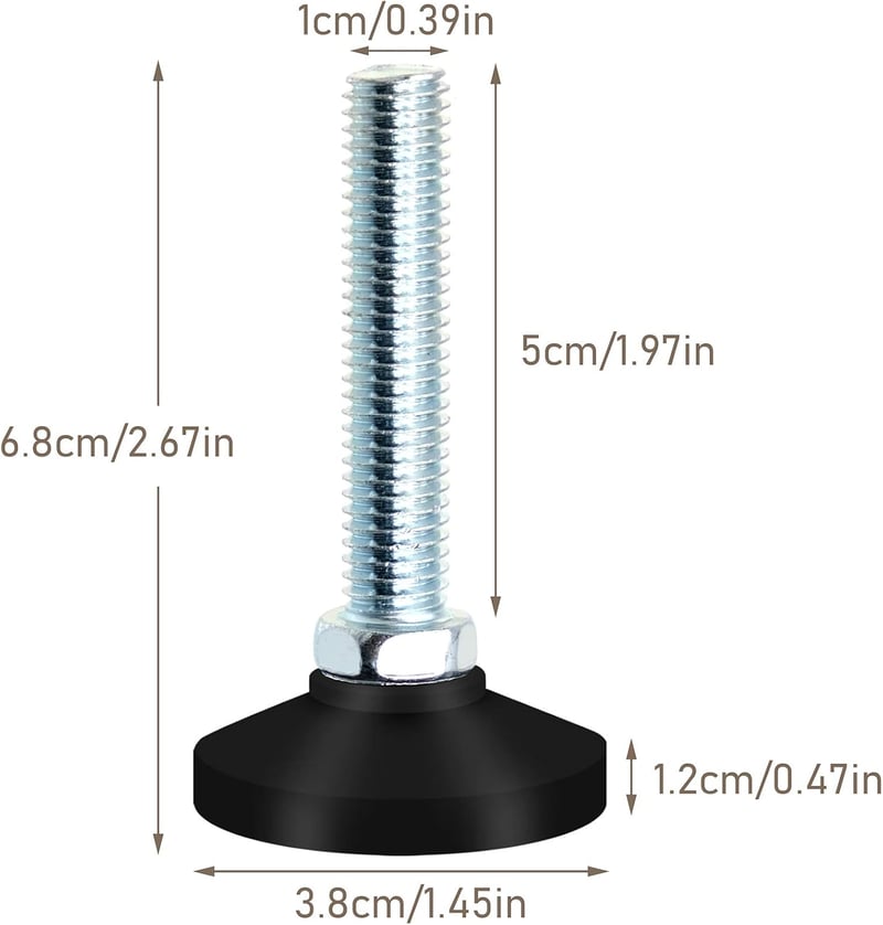 JJQHYC M10 x 50 mm Állítható Bútorláb Csavar - Fekete Szintező Láb Bútorokhoz, Asztalokhoz, Szekrényekhez