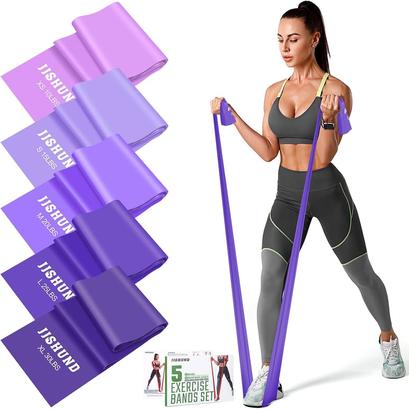 Súprava fitness odporových gúm jjshund - 5 ks, 5 stupňov náročnosti