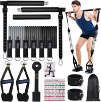 jjshund Pilates Rúd Szett 6 Ellenállási Gumiszalaggal - Állítható Erősítő Szalag Nőknek és Férfiaknak Otthoni Edzéshez, Jóga, Nyújtás 1
