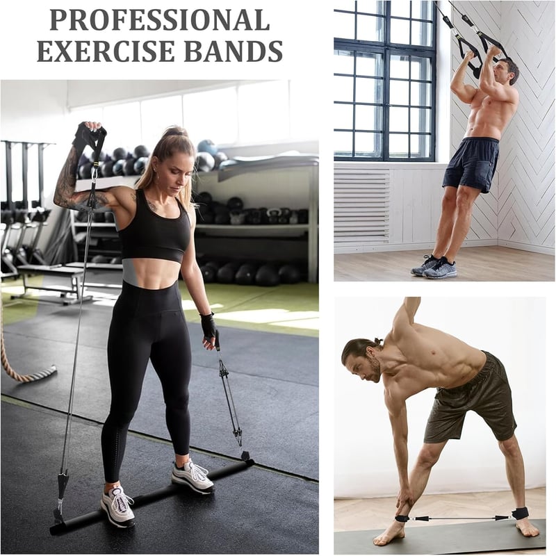 jjshund Pilates Rúd Szett 6 Ellenállási Gumiszalaggal - Állítható Erősítő Szalag Nőknek és Férfiaknak Otthoni Edzéshez, Jóga, Nyújtás