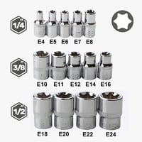 JJX 14 részes E-Torx csillagkulcs készlet tokban, 1/4", 3/8", 1/2" hajtásokkal, E4-E24 méretben, króm-vanádium acélból, autószereléshez és b 3