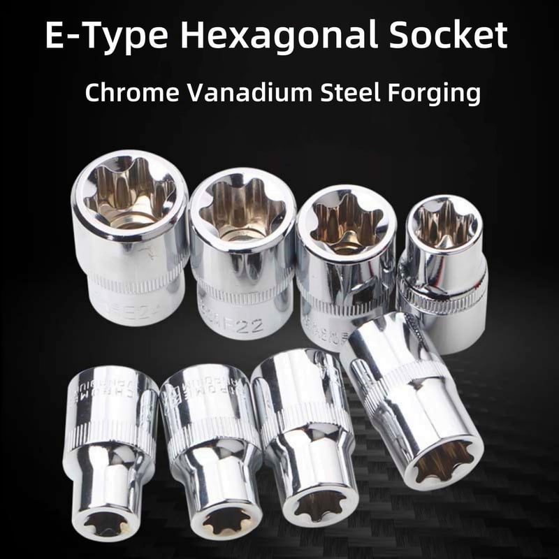JJX 14 részes E-Torx csillagkulcs készlet tokban, 1/4", 3/8", 1/2" hajtásokkal, E4-E24 méretben, króm-vanádium acélból, autószereléshez és b