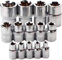 JJX 14 részes E-Torx csillagkulcs készlet tokban, 1/4", 3/8", 1/2" hajtásokkal, E4-E24 méretben, króm-vanádium acélból, autószereléshez és b 2