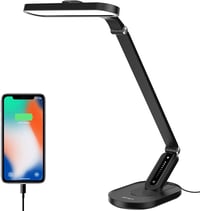 Lampă de birou JKSWT cu protecție oculară, lumină reglabilă, 5 moduri de culoare, 72 LED-uri, încărcare USB, control tactil și funcție de memorie, pentru birou, negru 1