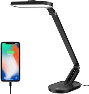 Lampă de birou JKSWT cu protecție oculară, lumină reglabilă, 5 moduri de culoare, 72 LED-uri, încărcare USB, control tactil și funcție de memorie, pentru birou, negru
