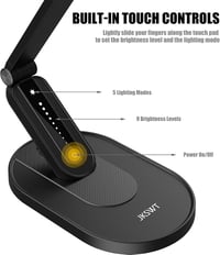Lampă de birou JKSWT cu protecție oculară, lumină reglabilă, 5 moduri de culoare, 72 LED-uri, încărcare USB, control tactil și funcție de memorie, pentru birou, negru 5