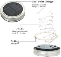 JLJ Napelemes Mason Jar Lámpás Szett 4db - 30 LED Meleg Fehér Tündérfény, Vízálló Kerti Függő Lámpa, Asztali Dekoráció Teraszra, Esküvőre 5