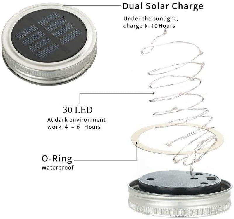 JLJ Napelemes Mason Jar Lámpás Szett 4db - 30 LED Meleg Fehér Tündérfény, Vízálló Kerti Függő Lámpa, Asztali Dekoráció Teraszra, Esküvőre