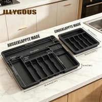 Organizator de tacâmuri extensibil JLLYGOUS pentru sertar, organizator pentru sertarul de bucătărie, negru 3