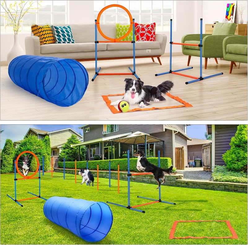 JMMPOO 65 Részes Agility Készlet Kutyáknak - Akadálypálya Tréning Felszerelés Alagúttal