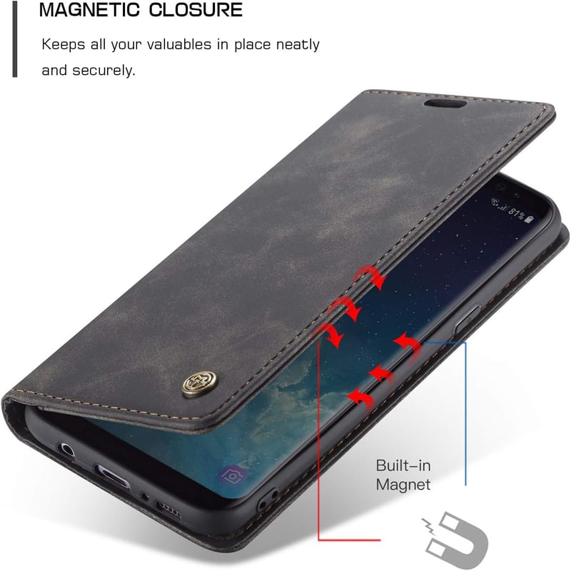 JMstore Samsung Galaxy S8 Plus Bőr Flip Tok Kártyatartóval - Fekete Mágneses Telefontok Állvány Funkcióval