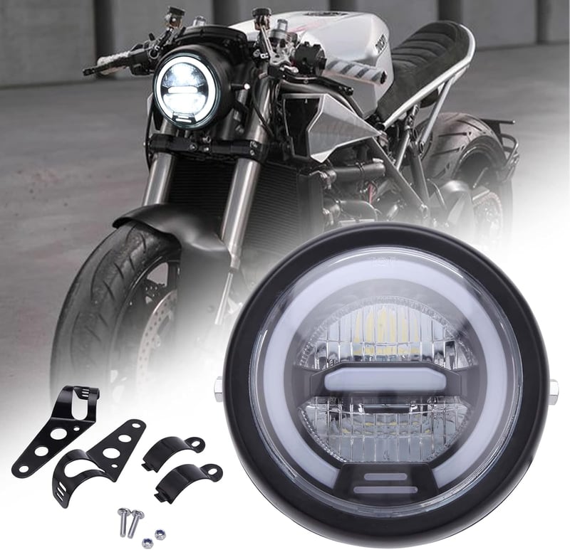 JMTBNO 6.5" LED Motorkerékpár Fényszóró 12V Univerzális Fehér Halo Fénnyel - White