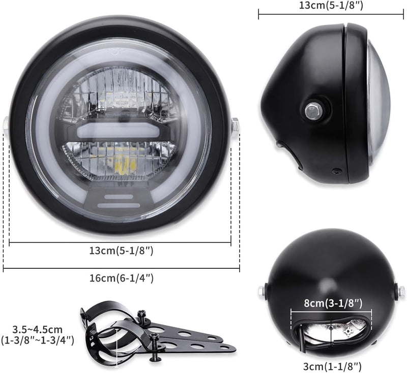 JMTBNO 6.5" LED Motorkerékpár Fényszóró 12V Univerzális Fehér Halo Fénnyel - White