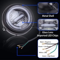 JMTBNO 6.5" LED Motorkerékpár Fényszóró 12V Univerzális Fehér Halo Fénnyel - White 4
