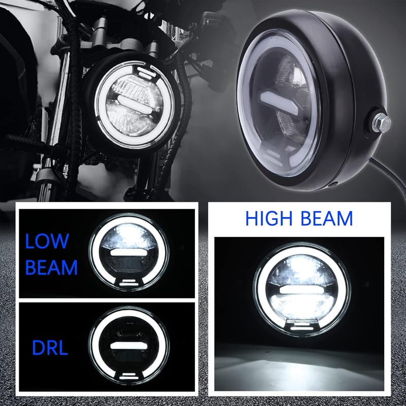 JMTBNO 6.5" LED Motorkerékpár Fényszóró 12V Univerzális Fehér Halo Fénnyel - White