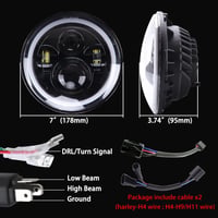JMTBNO 7 Hüvelykes Motoros LED Fényszóró Kerek DRL Sárga Irányjelzővel Harley Jeep Kompatibilis 3