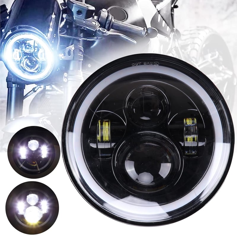 JMTBNO 7 Hüvelykes Motoros LED Fényszóró Kerek DRL Sárga Irányjelzővel Harley Jeep Kompatibilis