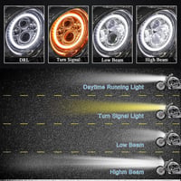 JMTBNO 7 Hüvelykes Motoros LED Fényszóró Kerek DRL Sárga Irányjelzővel Harley Jeep Kompatibilis 4