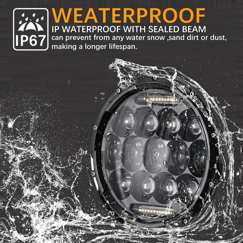 JMTBNO 7 Inch 75W LED Motoros Fényszóró Hi/Lo Dippantással Harley Jeep Kompatibilis