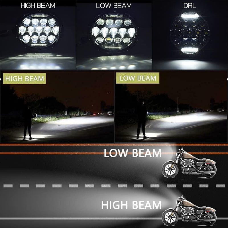 JMTBNO 7 Inch 75W LED Motoros Fényszóró Hi/Lo Dippantással Harley Jeep Kompatibilis