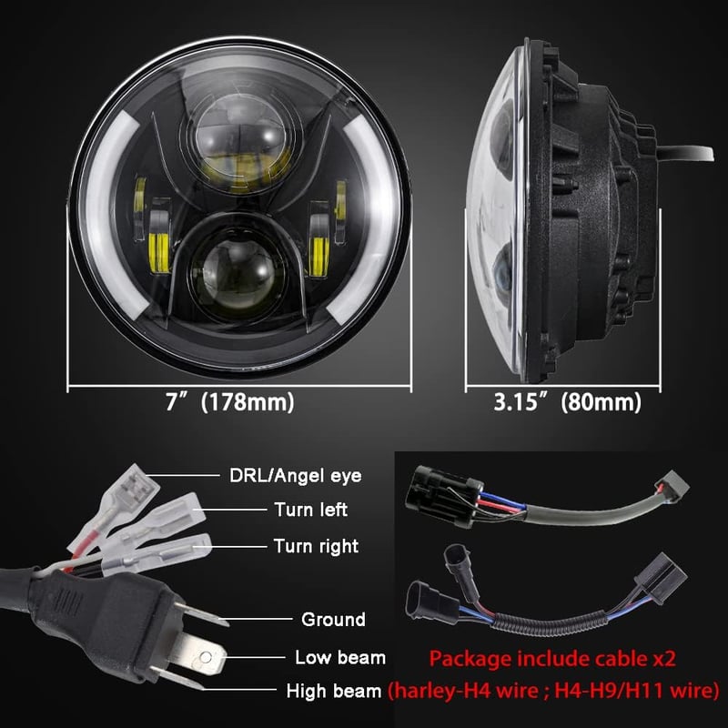 JMTBNO 7 Inch LED Motoros Fényszóró Harley Touring Road King Elektra Street Glide DRL Fehér Sárga