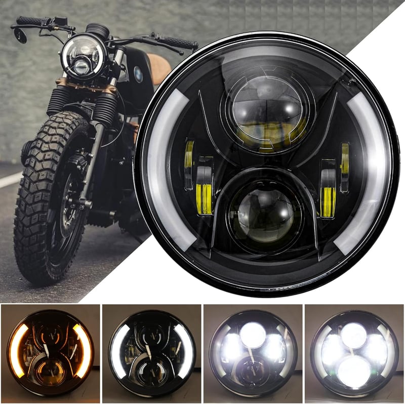 JMTBNO 7 Inch LED Motoros Fényszóró Harley Touring Road King Elektra Street Glide DRL Fehér Sárga