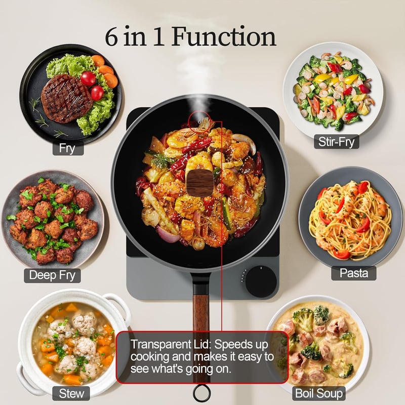 Jobin 33 cm Premium Wok Serpenyő Üvegfedővel - Szénacél, Indukciós