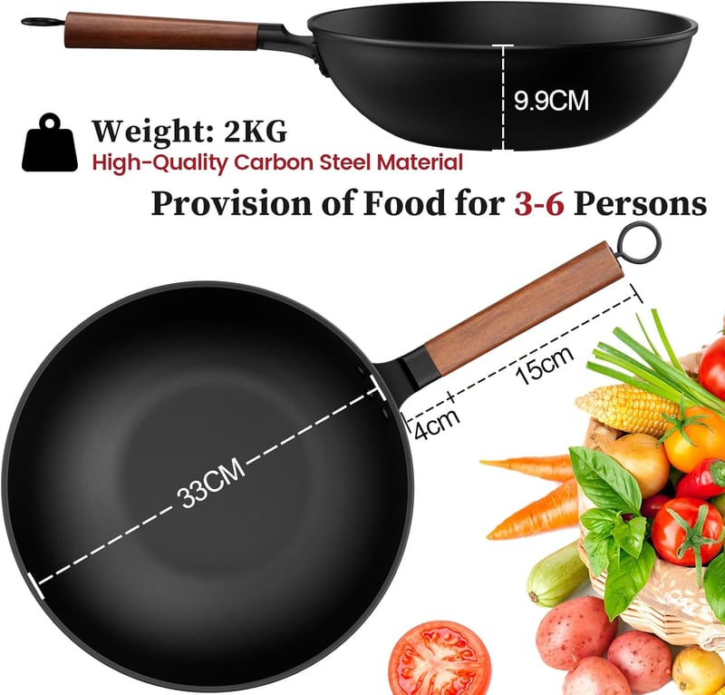 Jobin 33 cm Premium Wok Serpenyő Üvegfedővel - Szénacél, Indukciós