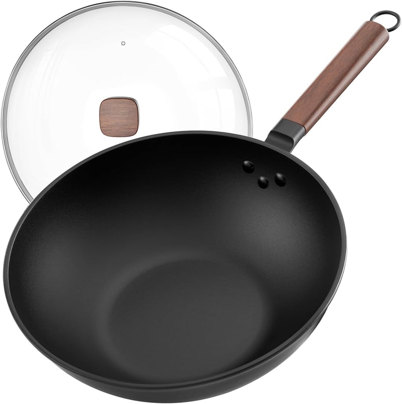Jobin 33 cm Premium Wok Serpenyő Üvegfedővel - Szénacél, Indukciós