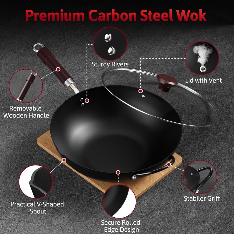 Jobin Wok Serpenyő Fedővel 32cm Indukciós Gázhoz Elektromos