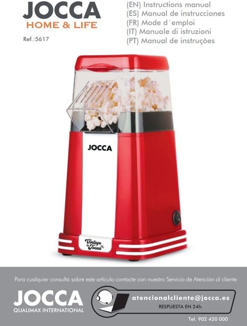 JOCCA 1200W olajmentes popcorn készítő gép retro design piros színben