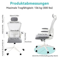 Jocoevol Ergonomikus Irodai Szék Fejtámasszal, Karfával és Ágyéktámasszal, Háló Főnöki Szék, 150 kg Teherbírás, Otthoni Irodához és Diákoknak, Szürke 2