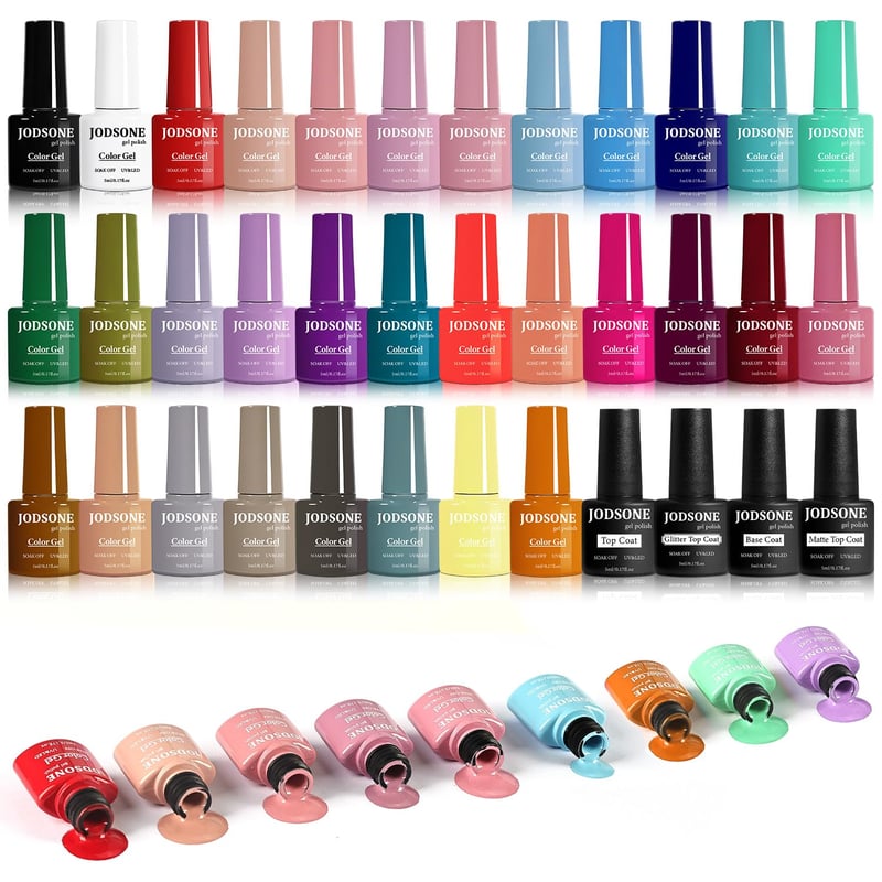 Set de ojă semipermanentă JODSONE cu bază și top coat, 16,5 ml - 30+6 bucăți