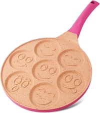 joeji's Kitchen 26,5 cm-es mosolygós palacsintasütő 7 üreggel, indukciós, nem tapadó alumínium, rózsaszín 1