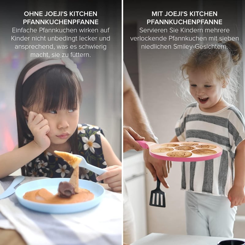 joeji's Kitchen 26,5 cm-es mosolygós palacsintasütő 7 üreggel, indukciós, nem tapadó alumínium, rózsaszín