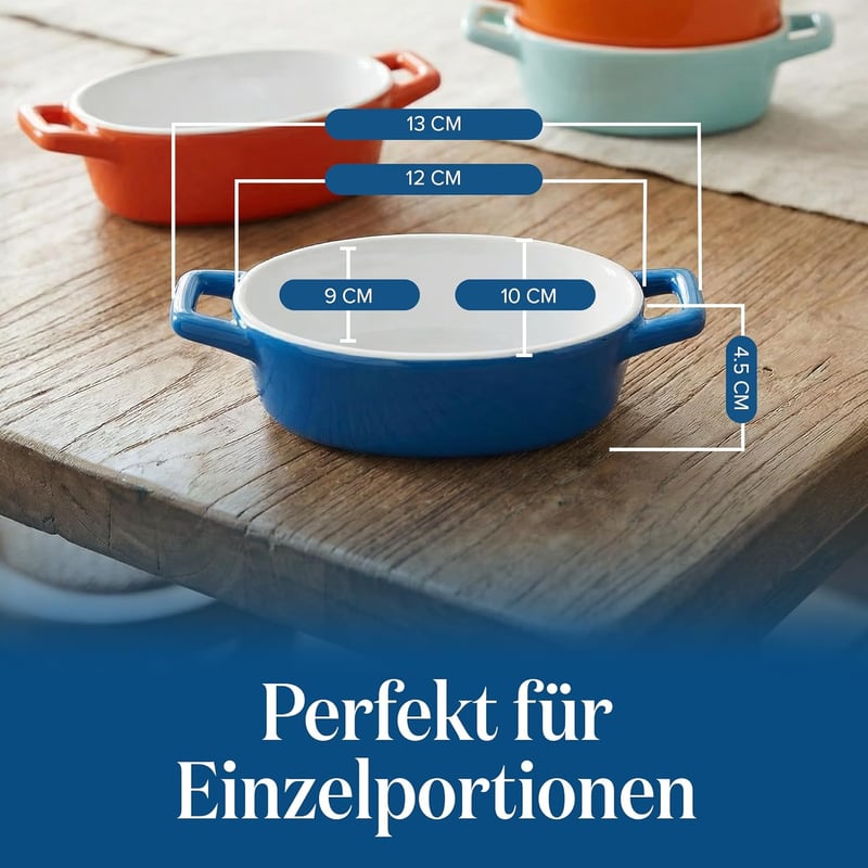 Joeji's Kitchen 4 darabos mini kerámia sütőedény készlet, fehér ovális ramekin füllel