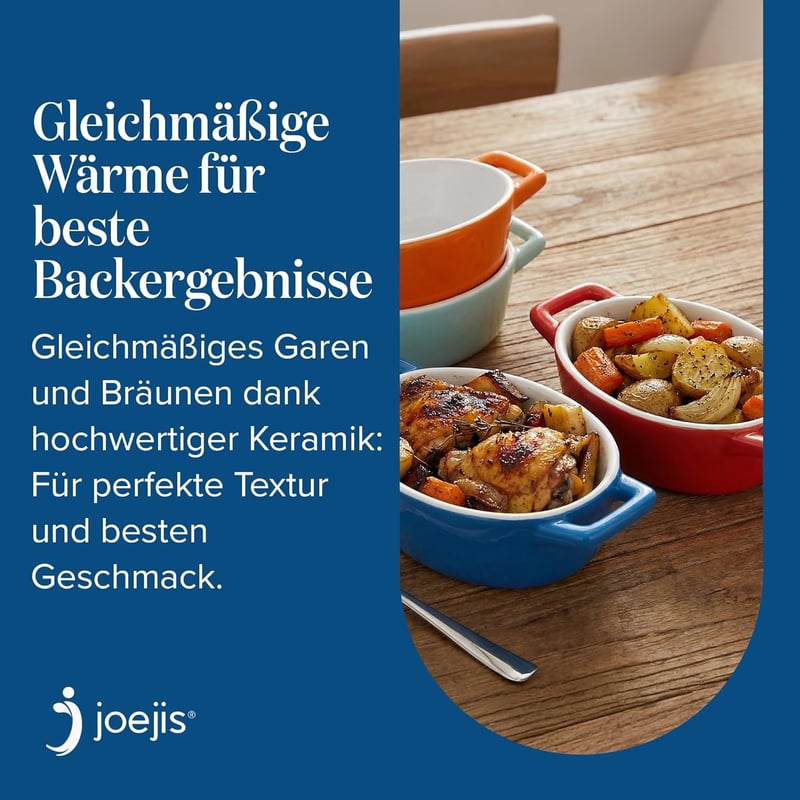 Joeji's Kitchen 4 darabos mini kerámia sütőedény készlet, fehér ovális ramekin füllel