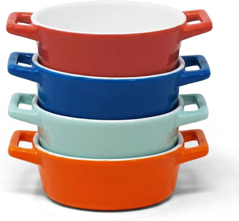 Joeji's Kitchen 4 darabos mini kerámia sütőedény készlet, fehér ovális ramekin füllel