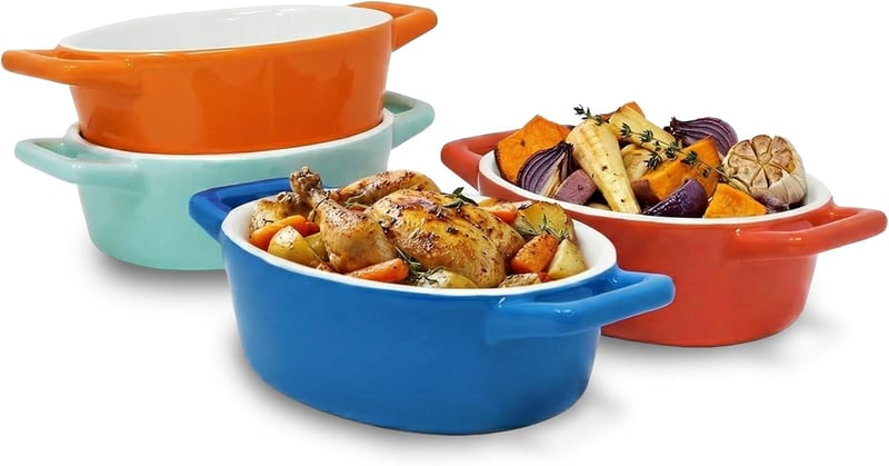 Joeji's Kitchen 4 darabos mini kerámia sütőedény készlet, fehér ovális ramekin füllel