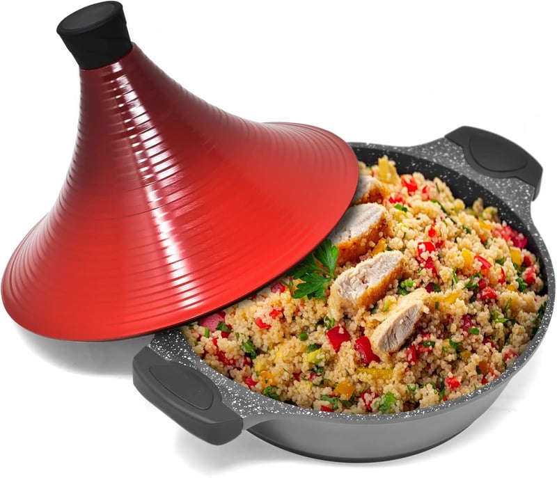 Joeji's Kitchen Marokkói Tagine Edény 28 cm - Tapadásmentes Alumínium Főzőedény Fedővel, 4,5L, Indukciós Tűzhelyre, Mosogatógépben Mosható