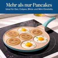 joeji's Kitchen Szmiley palacsinta serpenyő 7 üreges tapadásmentes öntött alumínium 26,5 cm kék indukcióhoz tojás és lepény sütéshez 4