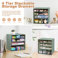 Stolový organizér JOENCOST s 9 zásuvkami, 4-poschodový stohovateľný plastový úložný box na písací stôl, organizér do kancelárie a na kozmetiku, zelený 6