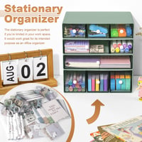 Stolový organizér JOENCOST s 9 zásuvkami, 4-poschodový stohovateľný plastový úložný box na písací stôl, organizér do kancelárie a na kozmetiku, zelený 5