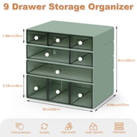Stolový organizér JOENCOST s 9 zásuvkami, 4-poschodový stohovateľný plastový úložný box na písací stôl, organizér do kancelárie a na kozmetiku, zelený 2