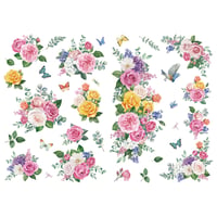 Joeyan set 2 autocolante tip transfer (Rub On) cu flori, autocolant mare pentru mobilă 42x30 cm, folie de transfer pentru suprafețe din lemn, sticlă, metal, pânză, porțelan, hârtie și plastic, model Rosenkert 1