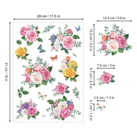 Joeyan set 2 autocolante tip transfer (Rub On) cu flori, autocolant mare pentru mobilă 42x30 cm, folie de transfer pentru suprafețe din lemn, sticlă, metal, pânză, porțelan, hârtie și plastic, model Rosenkert 7