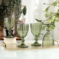 Joeyan vintage dombormintás boros talpas pohár - zöld - 300 ml - 4 db 5