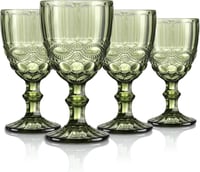 Joeyan vintage dombormintás boros talpas pohár - zöld - 300 ml - 4 db 1